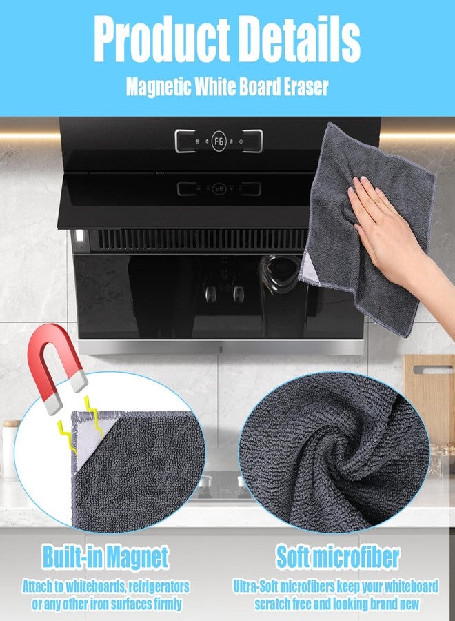 KFHENSOMR 4 Pack Magnetic Cleaning Cloth Microfiber Dry Erase Eraser Board Cleaner Washable Whiteboard Cleaning Cloth Erasers for Blackboards Chalkboards Glassboards Home Office Gray 9.5'' x 9.5'' - Image 3